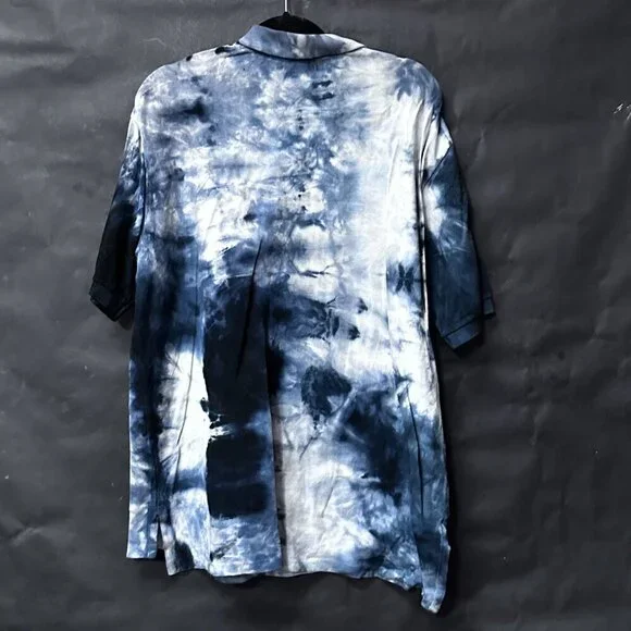 Polo Ralph Lauren Size Large Cotton Shirt Short Sleeve Tie Dye Blue Black Dyed